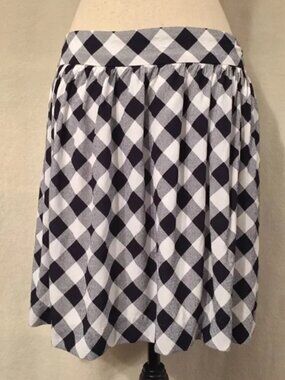 Crown & Ivy navy blue & white gingham checked full skirt